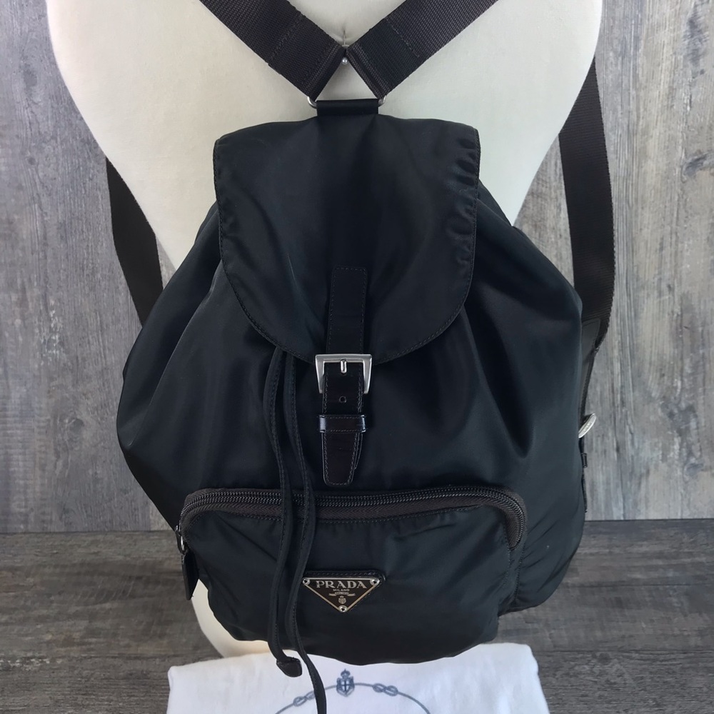 Auth Vintage Black Prada black nylon backpack